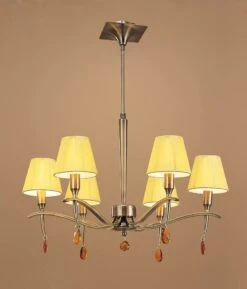 Mantra M0342AB Siena Pendant Round 6 Light E14, Antique Brass With Amber Cream Shades And Amber Crystal
