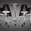 Mantra M0344 Siena Semi Ceiling Round 6 Light E14, Polished Chrome With Black Shades And Black Crystal