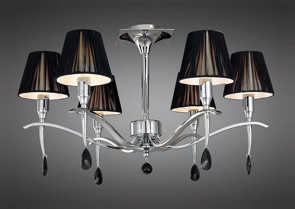 Mantra M0344 Siena Semi Ceiling Round 6 Light E14, Polished Chrome With Black Shades And Black Crystal 3 Mantra M0344 Siena Semi Ceiling Round 6 Light E14, Polished Chrome With Black Shades And Black Crystal