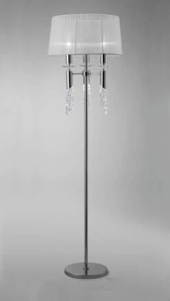 Mantra M3869 Tiffany Floor Lamp 3+3 Light E27, Polished Chrome With White Shade & Clear Crystal