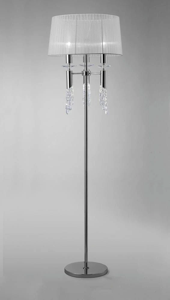 Mantra M3869 Tiffany Floor Lamp 3+3 Light E27, Polished Chrome With White Shade & Clear Crystal 3 Mantra M3869 Tiffany Floor Lamp 3+3 Light E27, Polished Chrome With White Shade & Clear Crystal