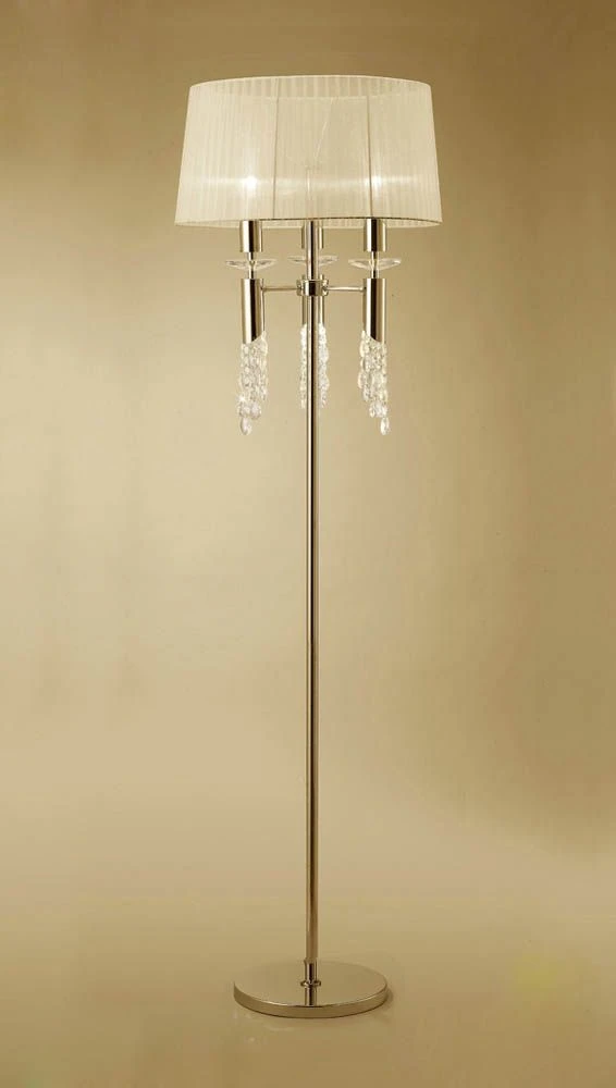 Mantra M3869FG Tiffany Floor Lamp 3+3 Light E27, French Gold With Cream Shade & Clear Crystal 3 Mantra M3869FG Tiffany Floor Lamp 3+3 Light E27, French Gold With Cream Shade & Clear Crystal