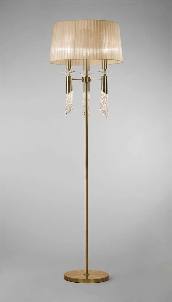 Mantra M3889 Tiffany Floor Lamp 3+3 Light E27, Antique Brass With Soft Bronze Shade & Clear Crystal 3 Mantra M3889 Tiffany Floor Lamp 3+3 Light E27, Antique Brass With Soft Bronze Shade & Clear Crystal