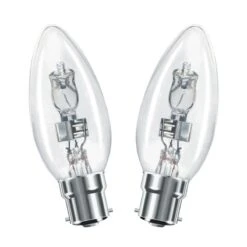 2x Halogen 35mm Clear Candle 30W = 37W BC/B22d Dimmable, Warm White