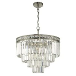 Dar Lighting VYA0438 Vyana 4 Light 4 Tier Pendant Satin Nickel And Crystal